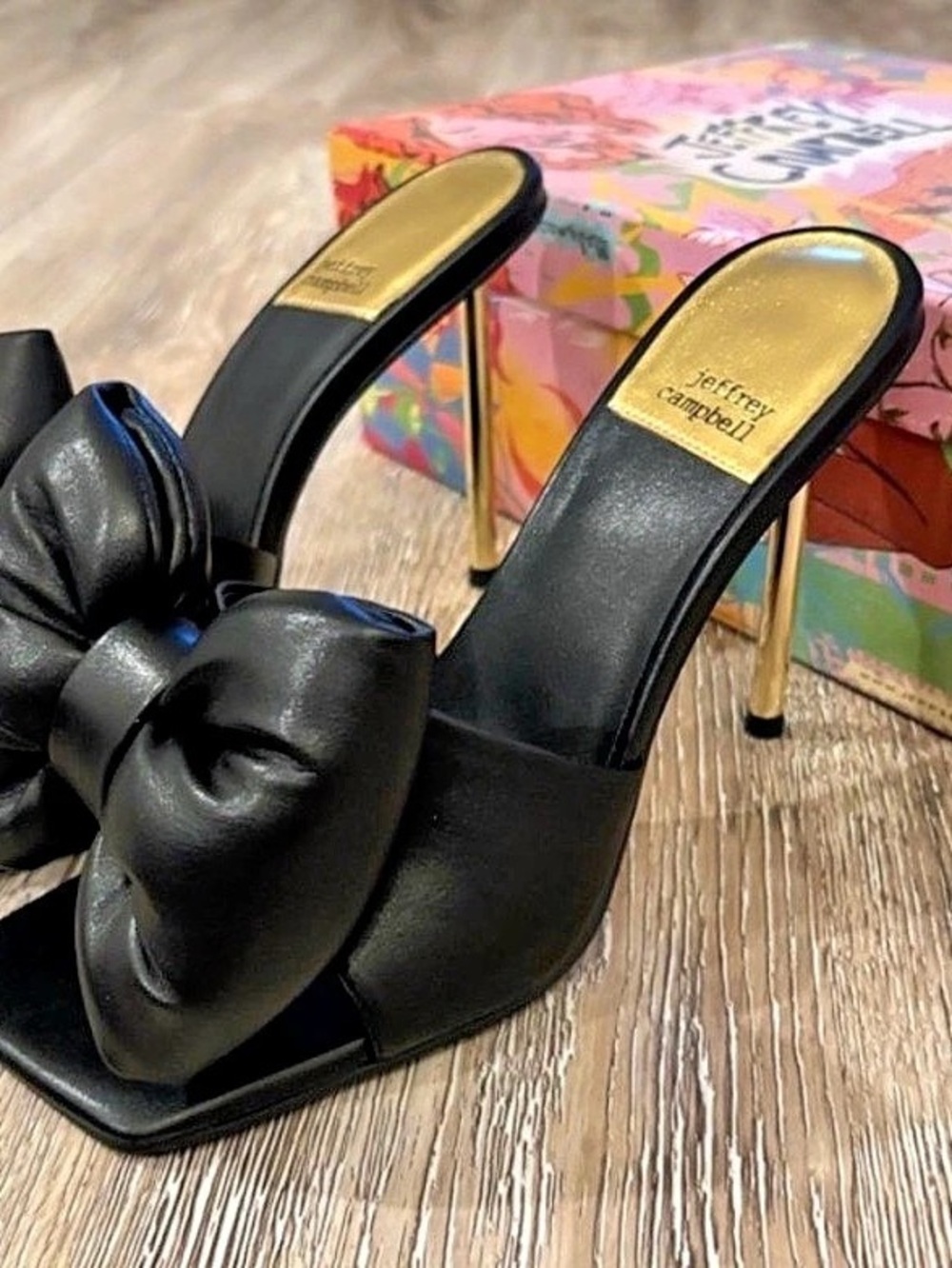 Jeffrey Campbell Fresa-Bow Heeled Mule Black Bow Heels